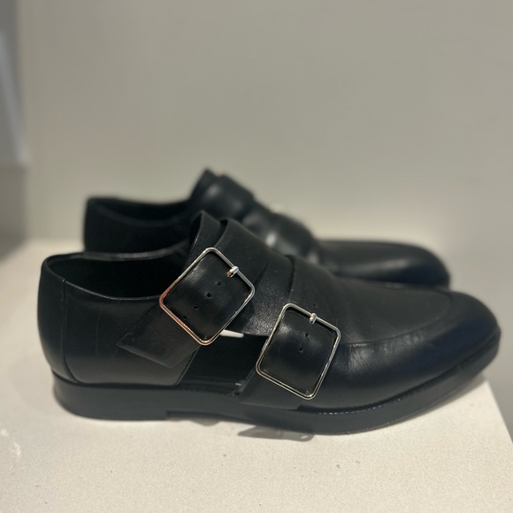 Alexander Wang Women's Monk Shoe Black Leather Buckle Jacquette Loafer 38 US 8 - Picture 2 of 4